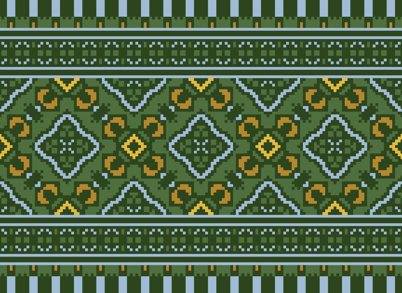 Pixel Vintages Cross Stitch Traditional Ethnic Pattern Paisley Flower Ikat Background Abstract Aztec African Indonesian Indian Seamless Pattern for Fabric Print Cloth Dress Carpet Curtains and Sarong vector
