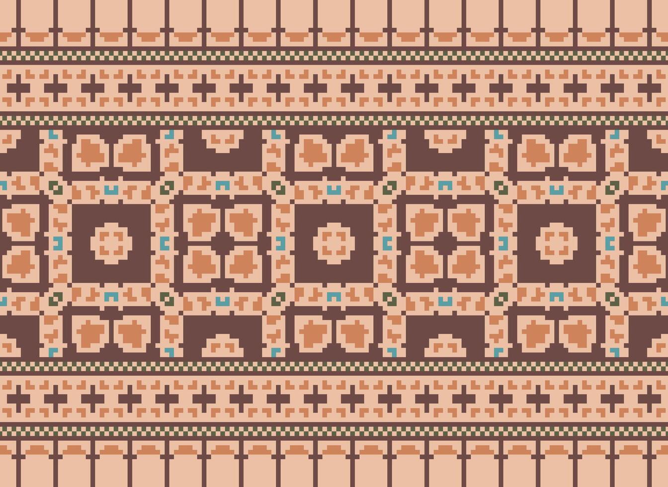 Pixel Vintages Cross Stitch Traditional Ethnic Pattern Paisley Flower Ikat Background Abstract Aztec African Indonesian Indian Seamless Pattern for Fabric Print Cloth Dress Carpet Curtains and Sarong vector