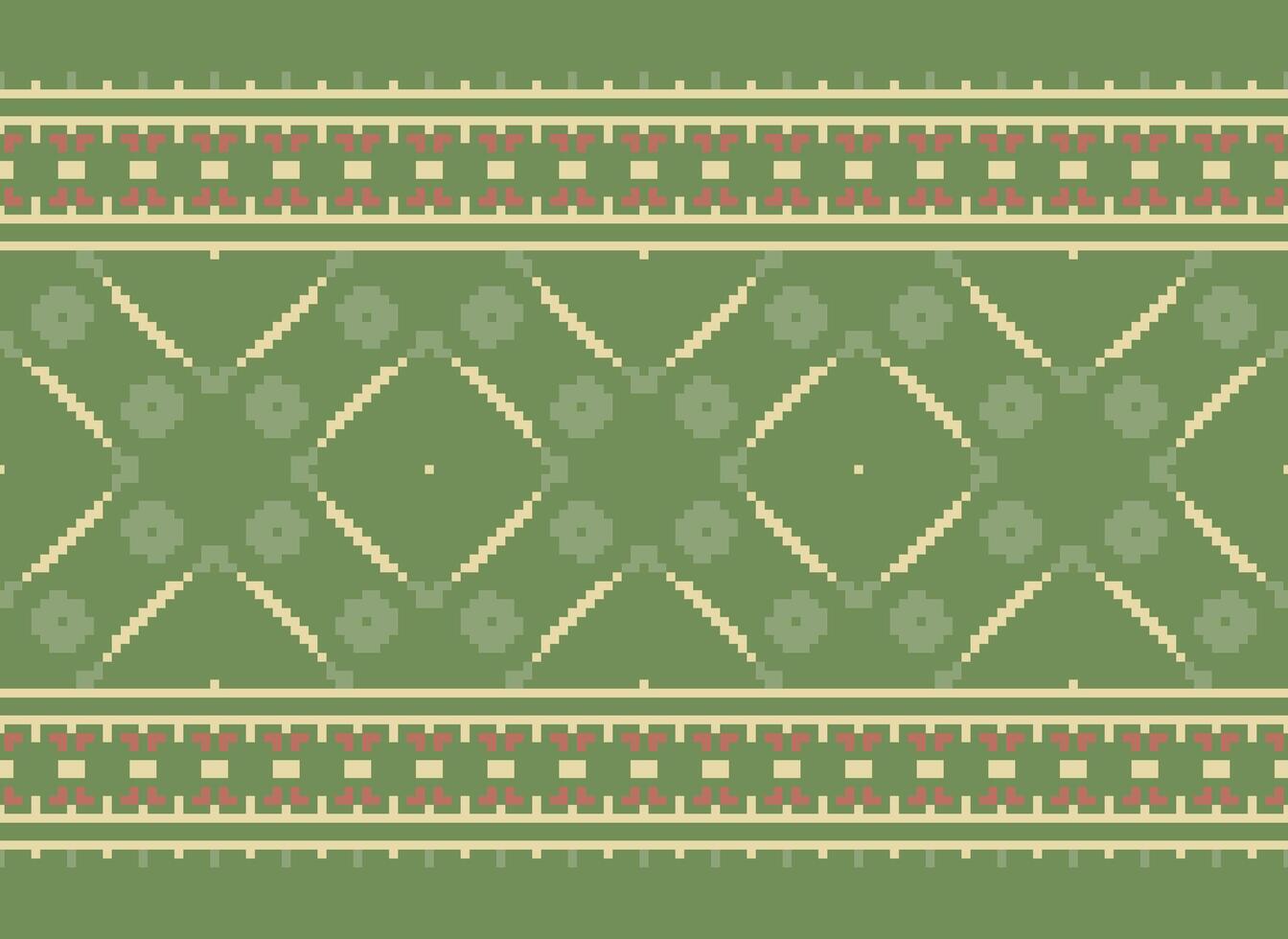 Pixel Vintages Cross Stitch Traditional Ethnic Pattern Paisley Flower Ikat Background Abstract Aztec African Indonesian Indian Seamless Pattern for Fabric Print Cloth Dress Carpet Curtains and Sarong vector