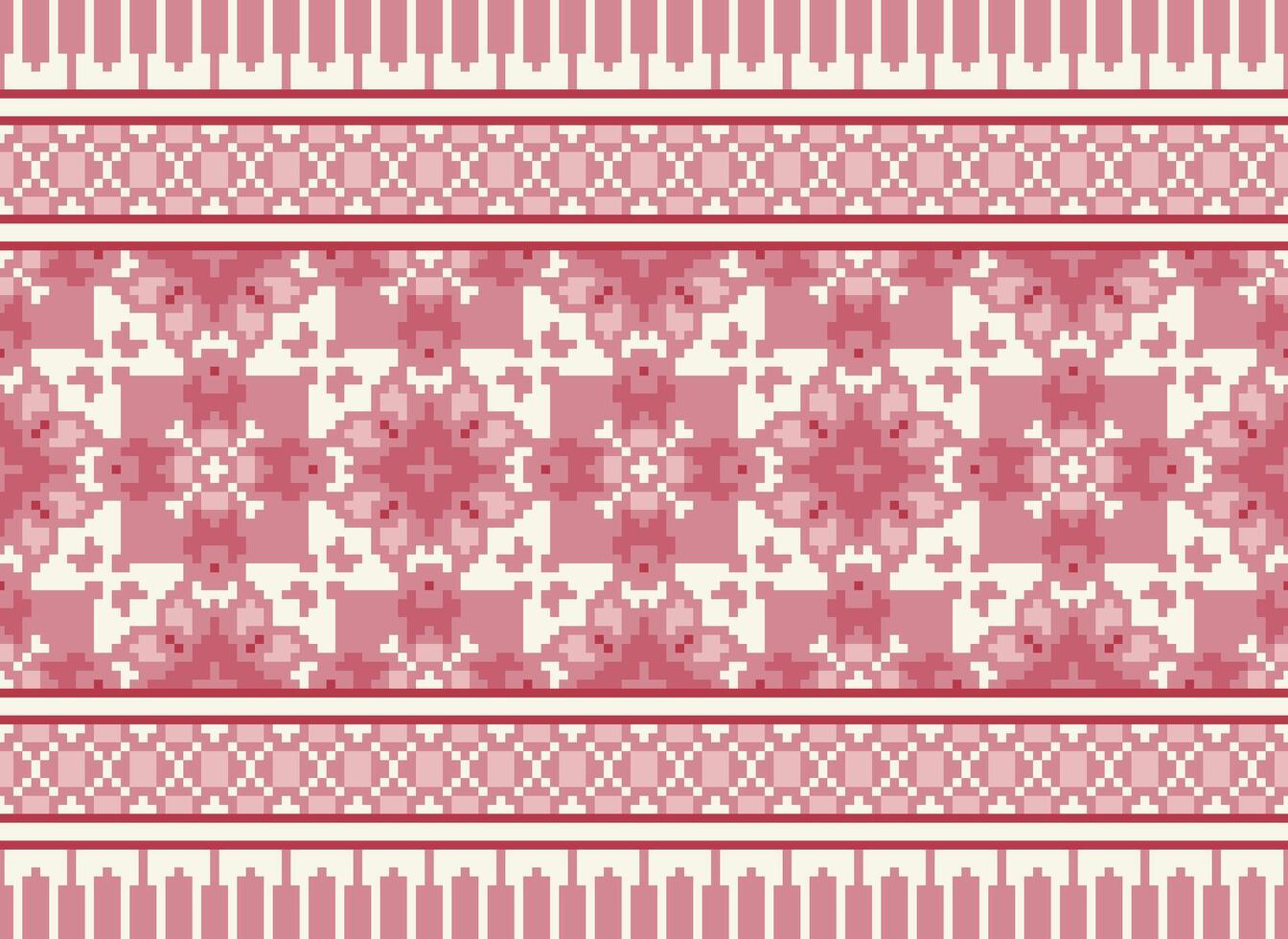 Pixel Vintages Cross Stitch Traditional Ethnic Pattern Paisley Flower Ikat Background Abstract Aztec African Indonesian Indian Seamless Pattern for Fabric Print Cloth Dress Carpet Curtains and Sarong vector