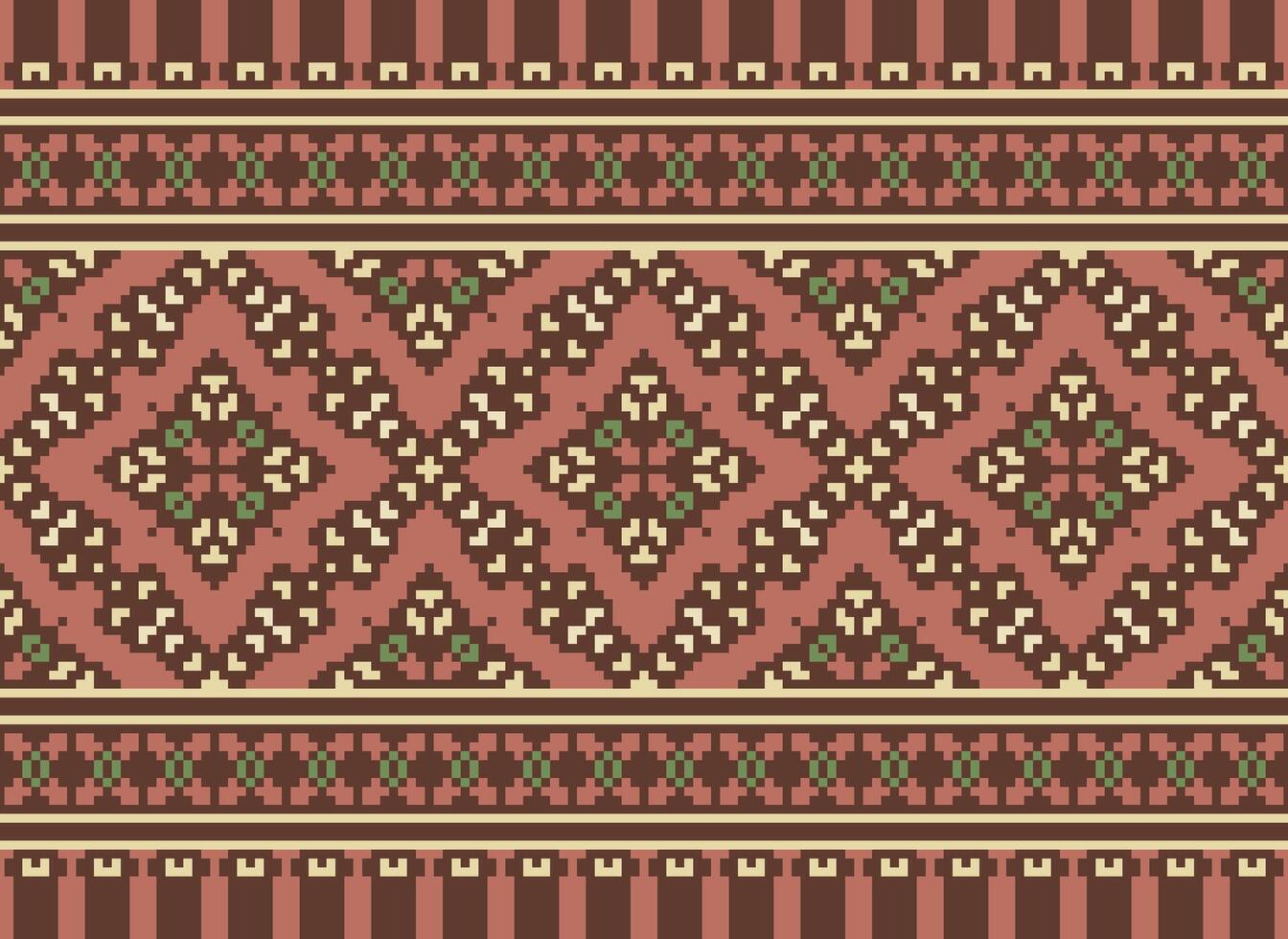 Pixel Vintages Cross Stitch Traditional Ethnic Pattern Paisley Flower Ikat Background Abstract Aztec African Indonesian Indian Seamless Pattern for Fabric Print Cloth Dress Carpet Curtains and Sarong vector
