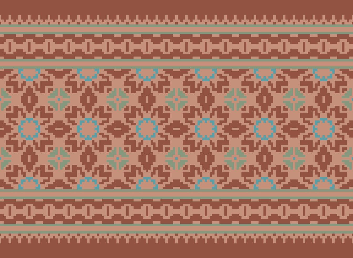 Pixel Vintages Cross Stitch Traditional Ethnic Pattern Paisley Flower Ikat Background Abstract Aztec African Indonesian Indian Seamless Pattern for Fabric Print Cloth Dress Carpet Curtains and Sarong vector