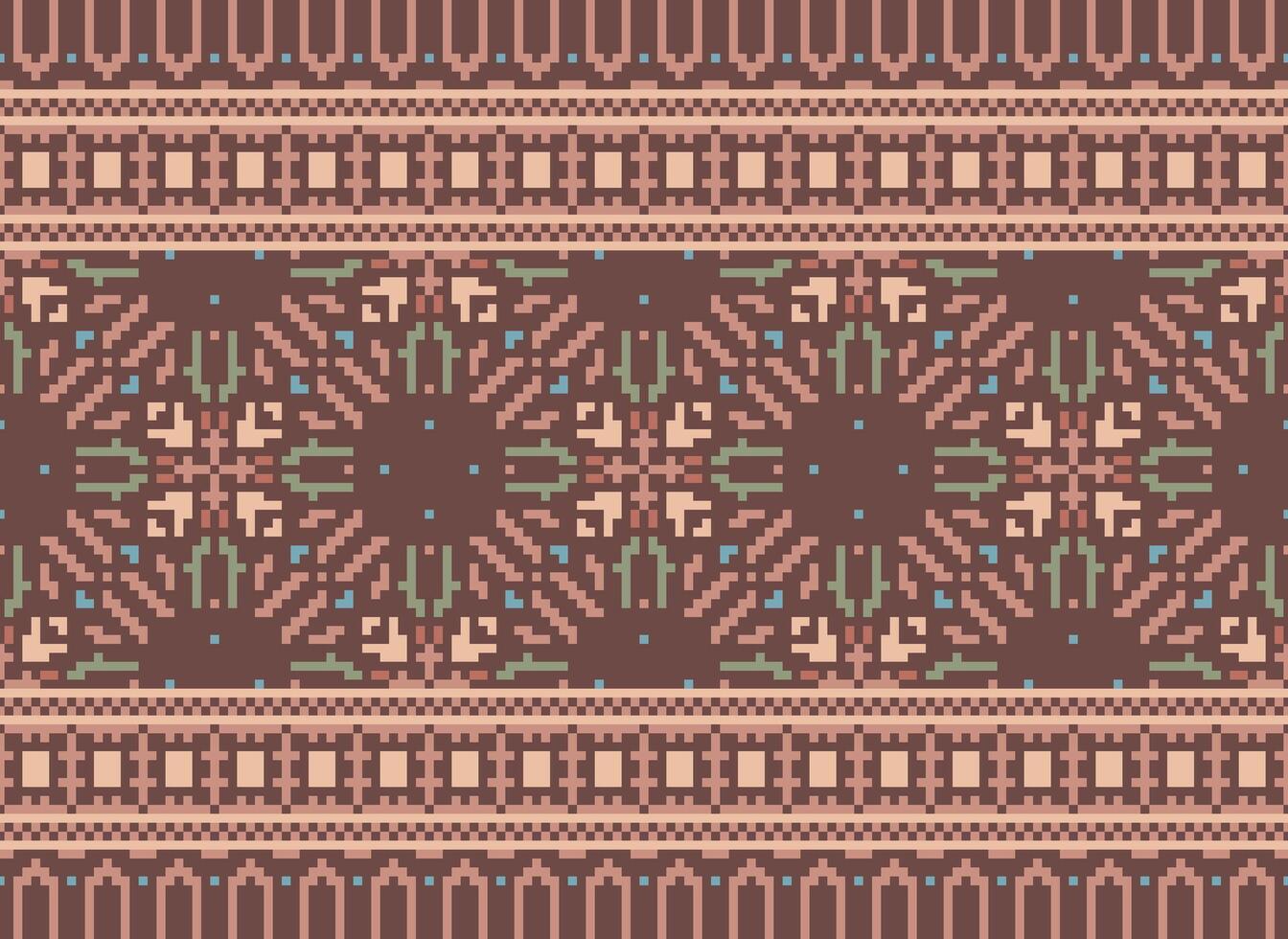Pixel Vintages Cross Stitch Traditional Ethnic Pattern Paisley Flower Ikat Background Abstract Aztec African Indonesian Indian Seamless Pattern for Fabric Print Cloth Dress Carpet Curtains and Sarong vector