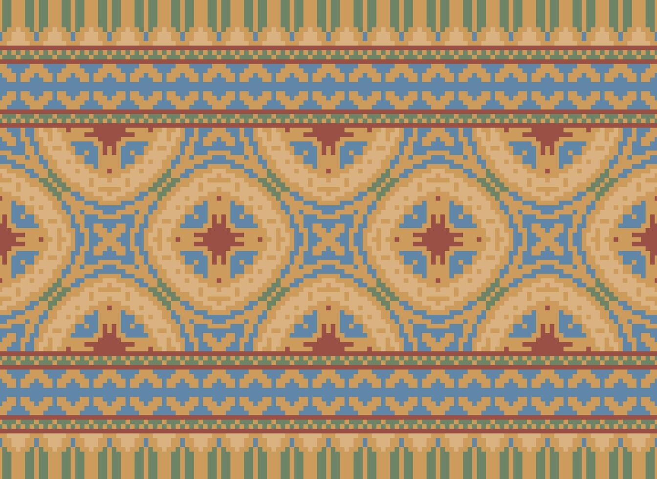 Vintages Cross Stitch Traditional Ethnic Pattern Paisley Flower Ikat Background Abstract Aztec African Indonesian Indian Seamless Pattern for Fabric Print Cloth Dress Carpet Curtains and Sarong vector