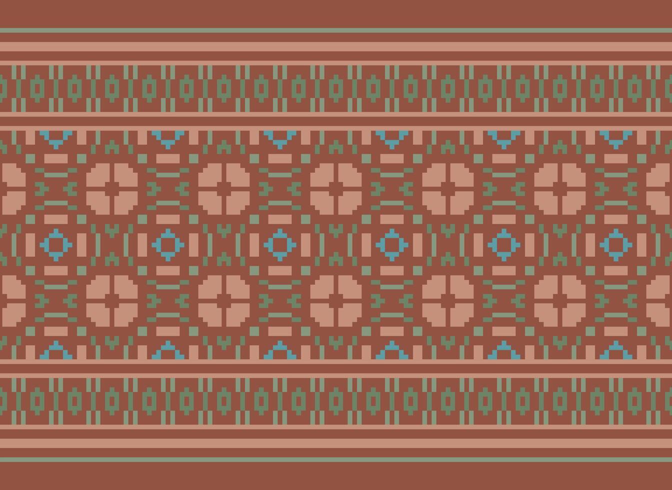 Vintages Cross Stitch Traditional Ethnic Pattern Paisley Flower Ikat Background Abstract Aztec African Indonesian Indian Seamless Pattern for Fabric Print Cloth Dress Carpet Curtains and Sarong vector