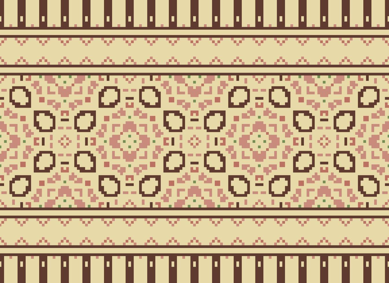 Vintages Cross Stitch Traditional Ethnic Pattern Paisley Flower Ikat Background Abstract Aztec African Indonesian Indian Seamless Pattern for Fabric Print Cloth Dress Carpet Curtains and Sarong vector