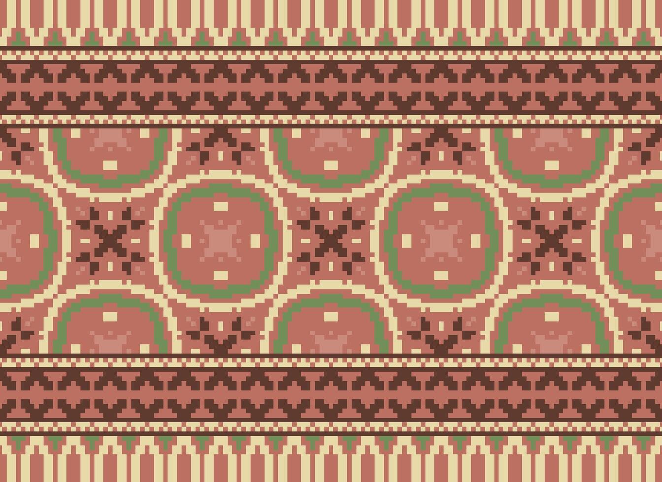 Vintages Cross Stitch Traditional Ethnic Pattern Paisley Flower Ikat Background Abstract Aztec African Indonesian Indian Seamless Pattern for Fabric Print Cloth Dress Carpet Curtains and Sarong vector