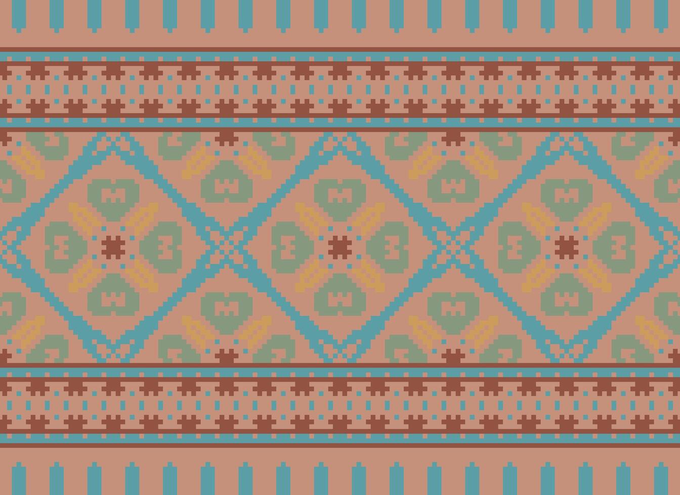 Vintages Cross Stitch Traditional Ethnic Pattern Paisley Flower Ikat Background Abstract Aztec African Indonesian Indian Seamless Pattern for Fabric Print Cloth Dress Carpet Curtains and Sarong vector