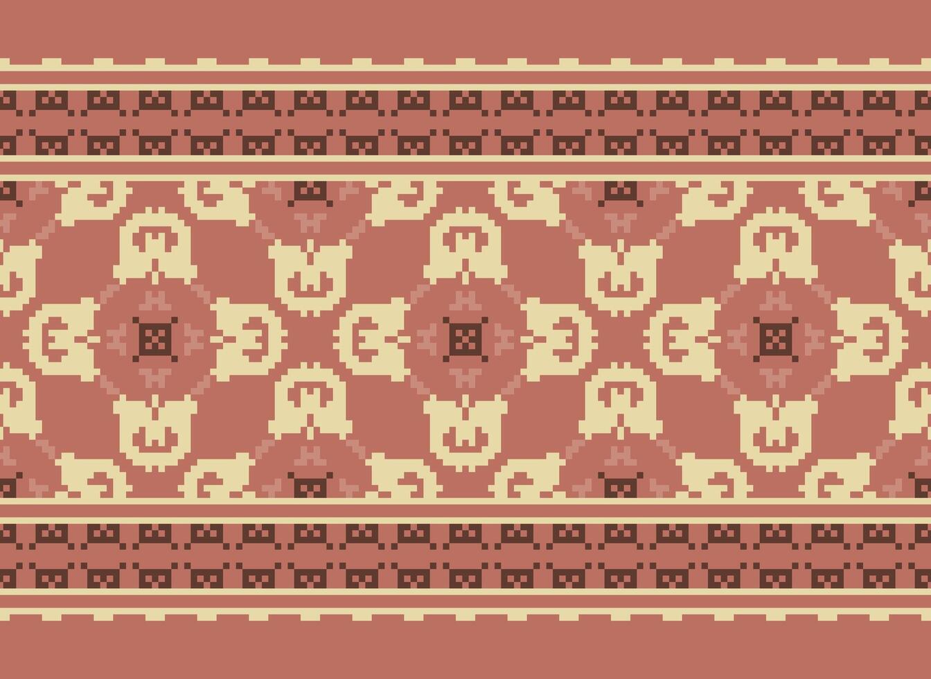 Vintages Cross Stitch Traditional Ethnic Pattern Paisley Flower Ikat Background Abstract Aztec African Indonesian Indian Seamless Pattern for Fabric Print Cloth Dress Carpet Curtains and Sarong vector
