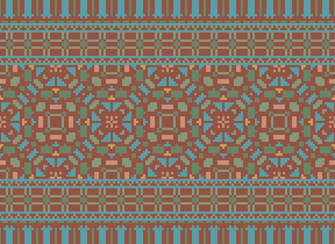 Vintages Cross Stitch Traditional Ethnic Pattern Paisley Flower Ikat Background Abstract Aztec African Indonesian Indian Seamless Pattern for Fabric Print Cloth Dress Carpet Curtains and Sarong vector