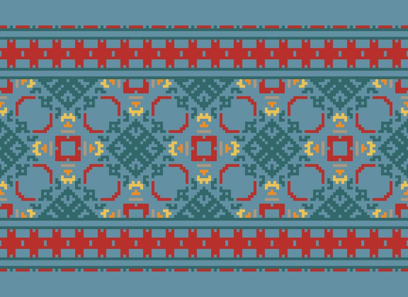 Vintages Cross Stitch Traditional Ethnic Pattern Paisley Flower Ikat Background Abstract Aztec African Indonesian Indian Seamless Pattern for Fabric Print Cloth Dress Carpet Curtains and Sarong vector