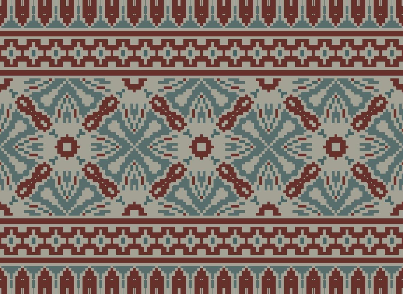 Vintages Cross Stitch Traditional Ethnic Pattern Paisley Flower Ikat Background Abstract Aztec African Indonesian Indian Seamless Pattern for Fabric Print Cloth Dress Carpet Curtains and Sarong vector