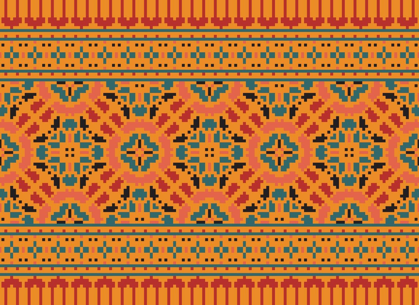 Vintages Cross Stitch Traditional Ethnic Pattern Paisley Flower Ikat Background Abstract Aztec African Indonesian Indian Seamless Pattern for Fabric Print Cloth Dress Carpet Curtains and Sarong vector