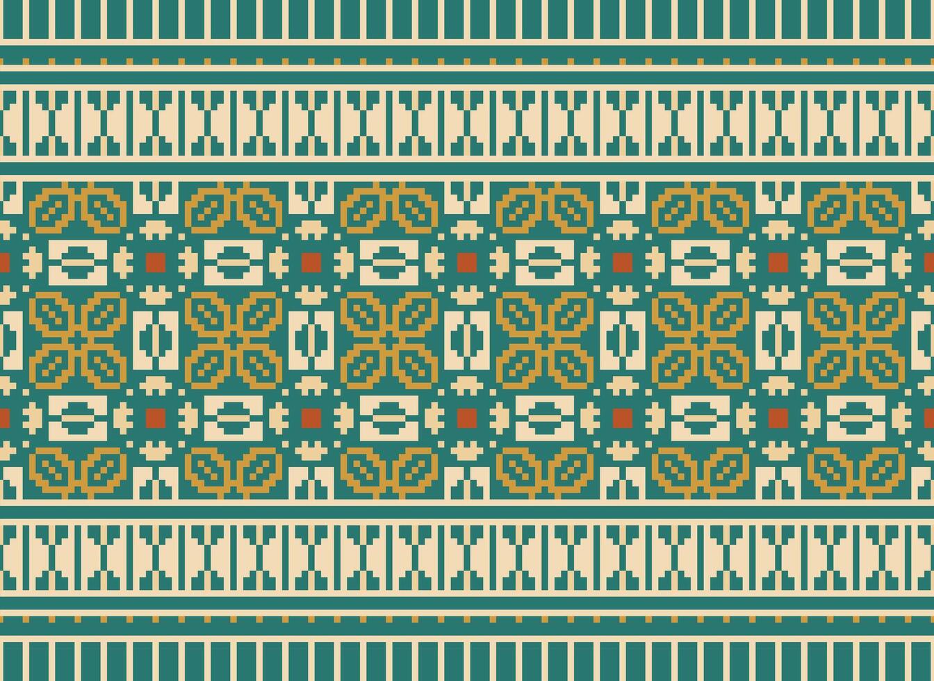 Vintages Cross Stitch Traditional Ethnic Pattern Paisley Flower Ikat Background Abstract Aztec African Indonesian Indian Seamless Pattern for Fabric Print Cloth Dress Carpet Curtains and Sarong vector