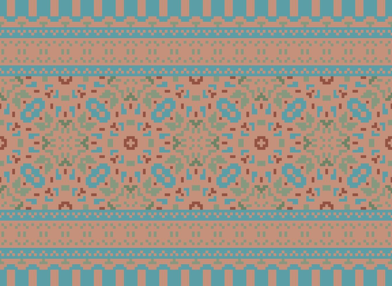 Vintages Cross Stitch Traditional Ethnic Pattern Paisley Flower Ikat Background Abstract Aztec African Indonesian Indian Seamless Pattern for Fabric Print Cloth Dress Carpet Curtains and Sarong vector