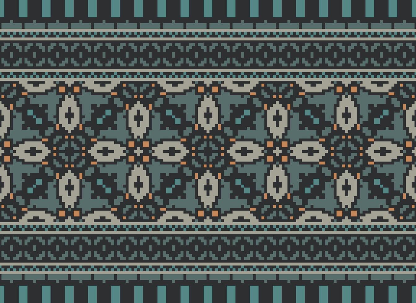 Vintages Cross Stitch Traditional Ethnic Pattern Paisley Flower Ikat Background Abstract Aztec African Indonesian Indian Seamless Pattern for Fabric Print Cloth Dress Carpet Curtains and Sarong vector