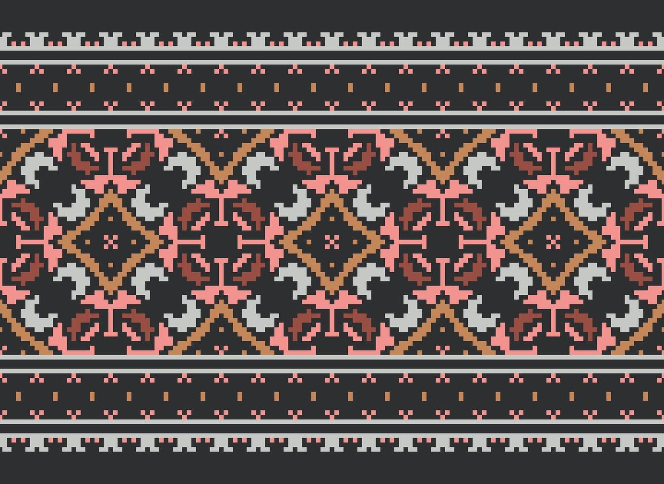 Vintages Cross Stitch Traditional Ethnic Pattern Paisley Flower Ikat Background Abstract Aztec African Indonesian Indian Seamless Pattern for Fabric Print Cloth Dress Carpet Curtains and Sarong vector
