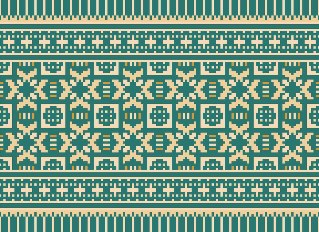 Vintages Cross Stitch Traditional Ethnic Pattern Paisley Flower Ikat Background Abstract Aztec African Indonesian Indian Seamless Pattern for Fabric Print Cloth Dress Carpet Curtains and Sarong vector