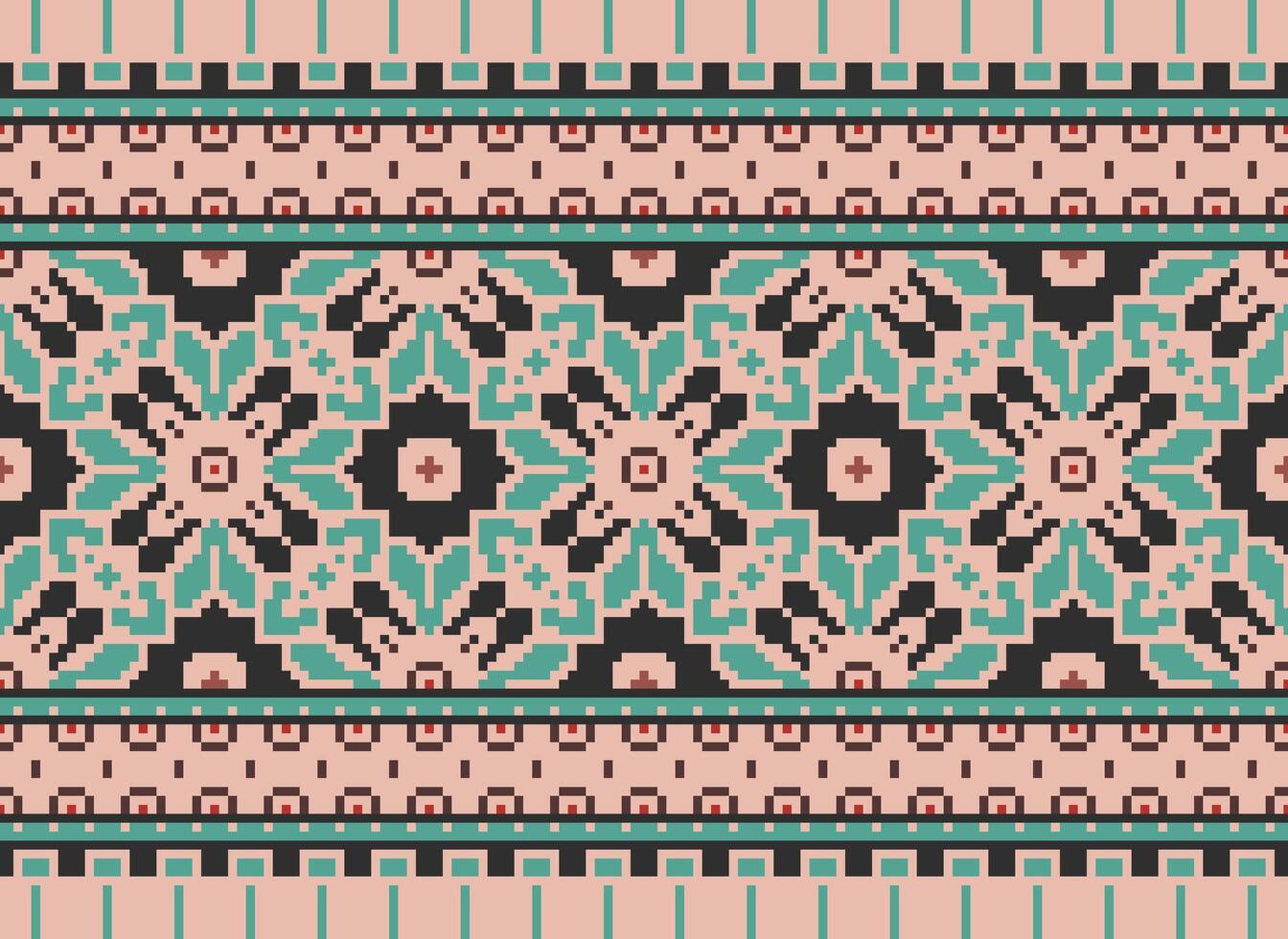 Vintages Cross Stitch Traditional Ethnic Pattern Paisley Flower Ikat Background Abstract Aztec African Indonesian Indian Seamless Pattern for Fabric Print Cloth Dress Carpet Curtains and Sarong vector