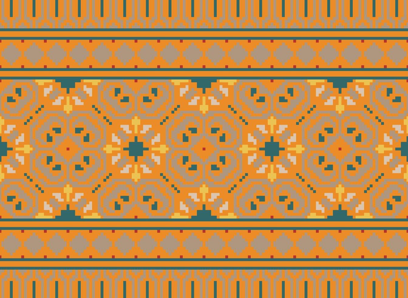 Vintages Cross Stitch Traditional Ethnic Pattern Paisley Flower Ikat Background Abstract Aztec African Indonesian Indian Seamless Pattern for Fabric Print Cloth Dress Carpet Curtains and Sarong vector