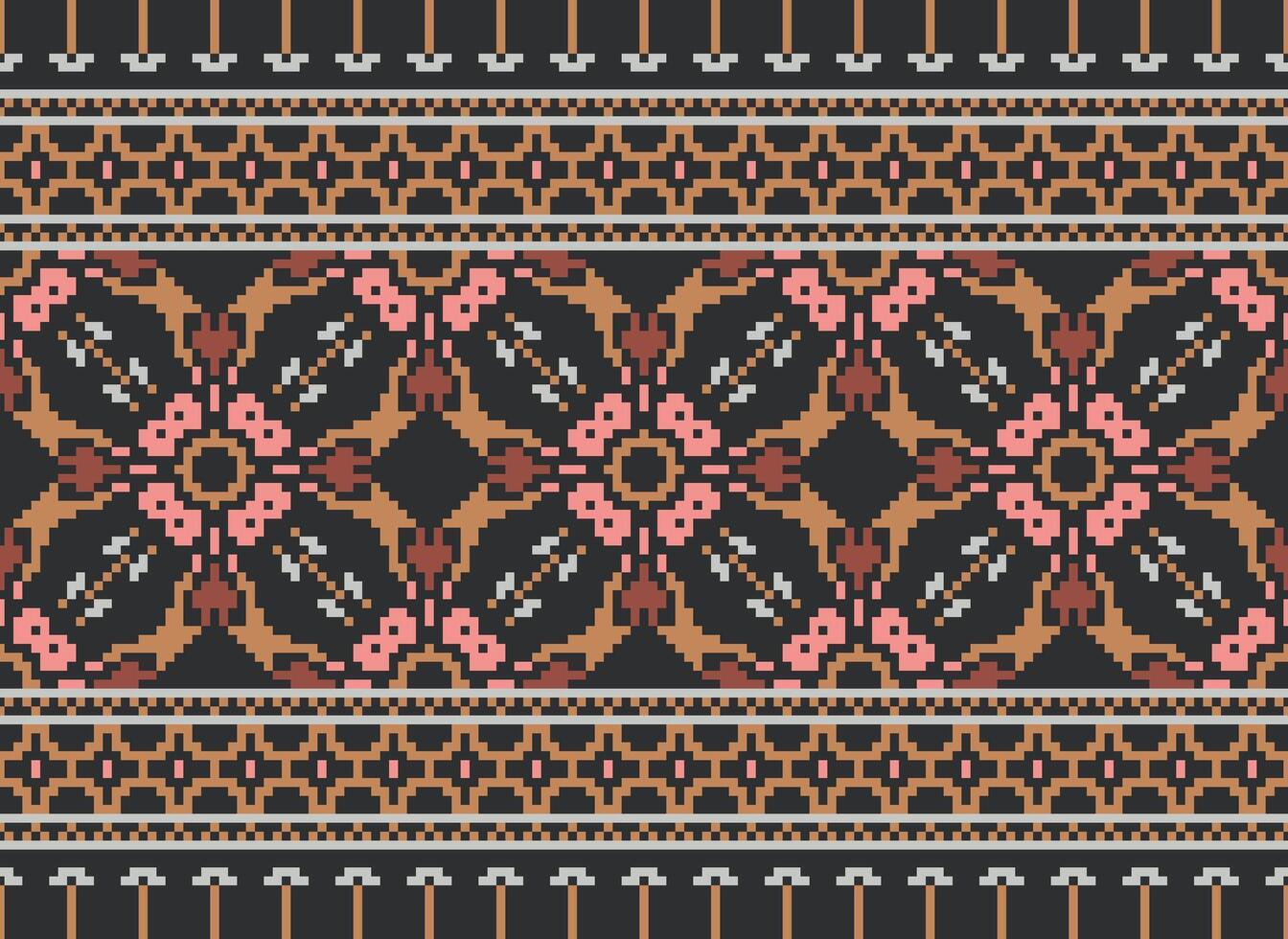 Vintages Cross Stitch Traditional Ethnic Pattern Paisley Flower Ikat Background Abstract Aztec African Indonesian Indian Seamless Pattern for Fabric Print Cloth Dress Carpet Curtains and Sarong vector
