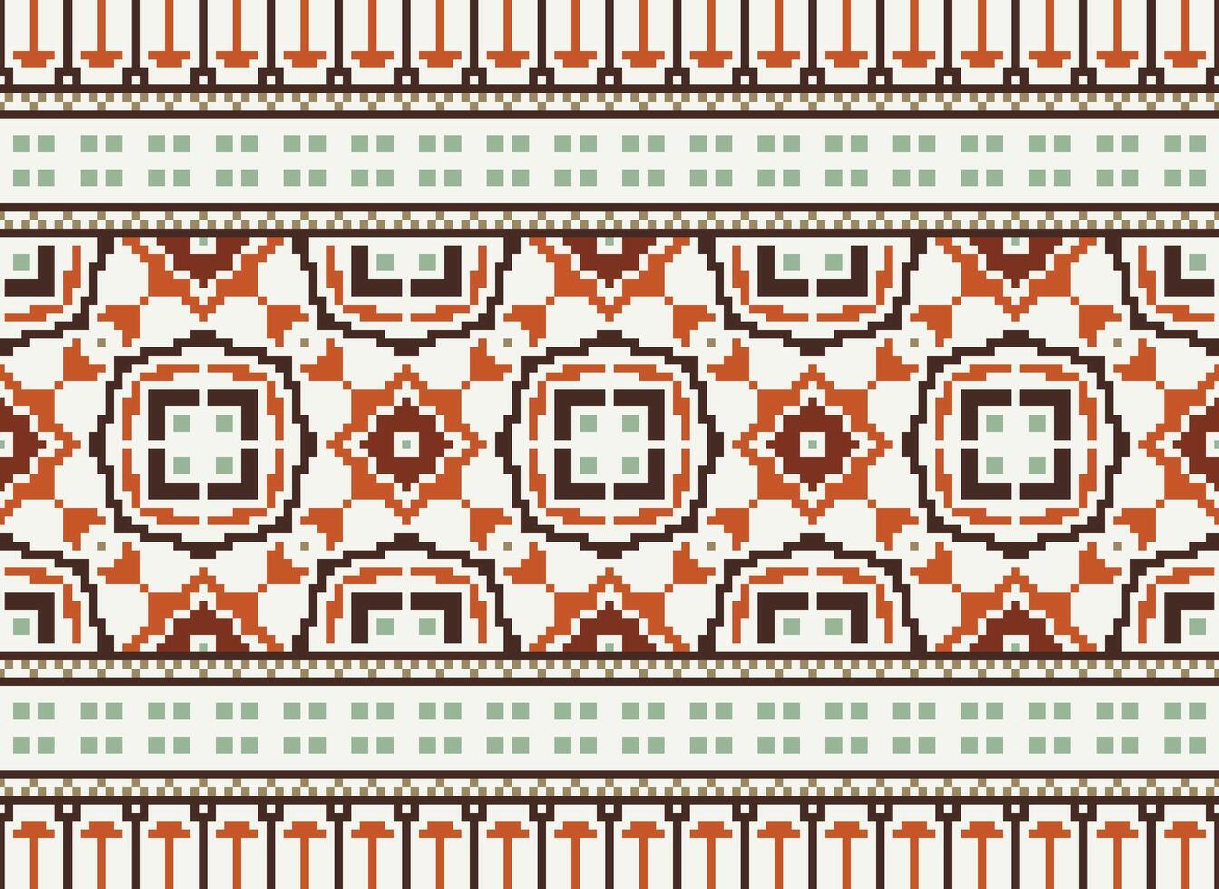 Vintages Cross Stitch Traditional Ethnic Pattern Paisley Flower Ikat Background Abstract Aztec African Indonesian Indian Seamless Pattern for Fabric Print Cloth Dress Carpet Curtains and Sarong vector