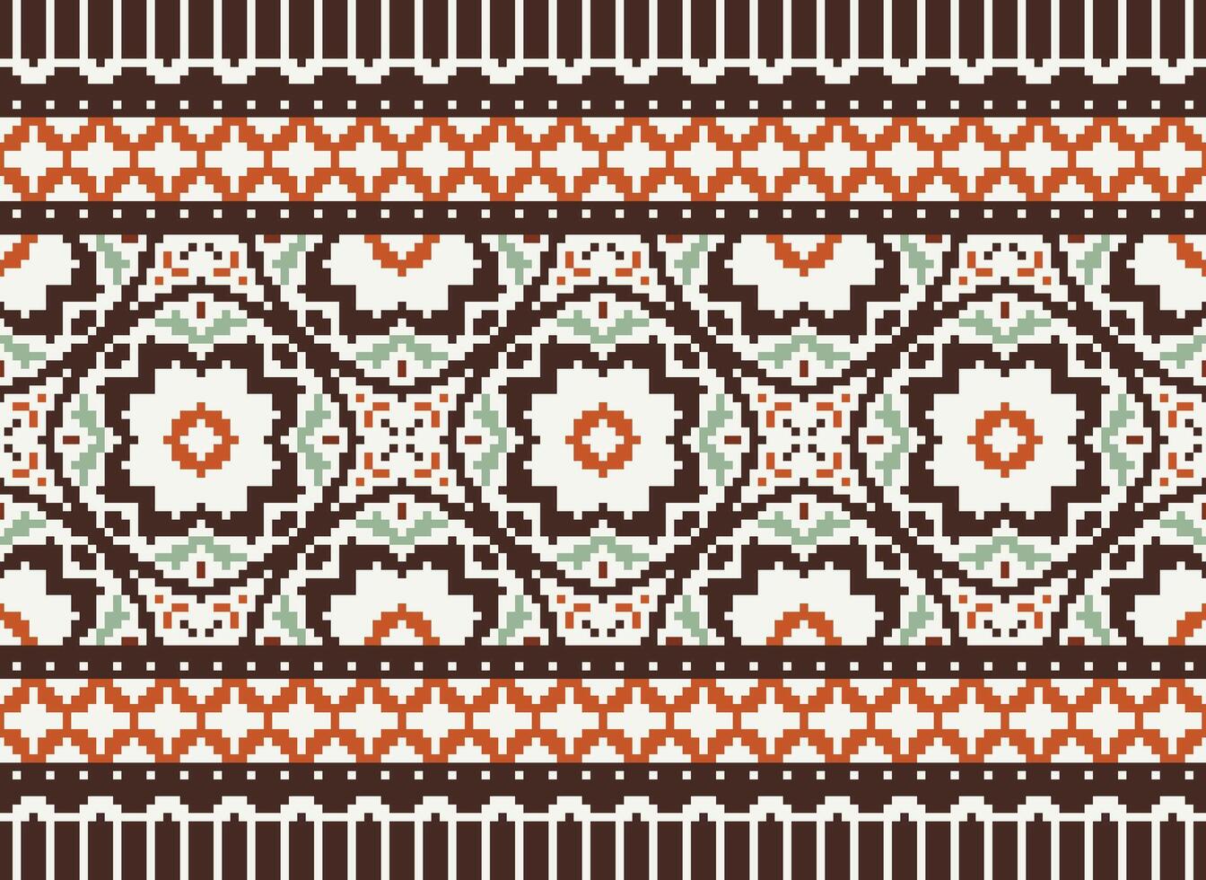 Vintages Cross Stitch Traditional Ethnic Pattern Paisley Flower Ikat Background Abstract Aztec African Indonesian Indian Seamless Pattern for Fabric Print Cloth Dress Carpet Curtains and Sarong vector