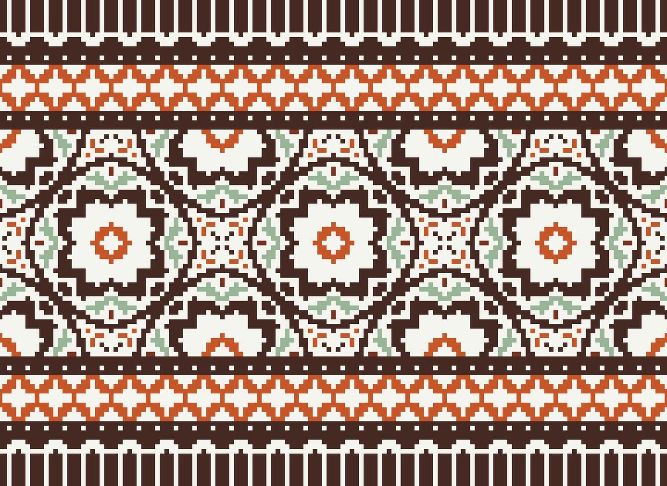 Vintages Cross Stitch Traditional Ethnic Pattern Paisley Flower Ikat Background Abstract Aztec African Indonesian Indian Seamless Pattern for Fabric Print Cloth Dress Carpet Curtains and Sarong vector