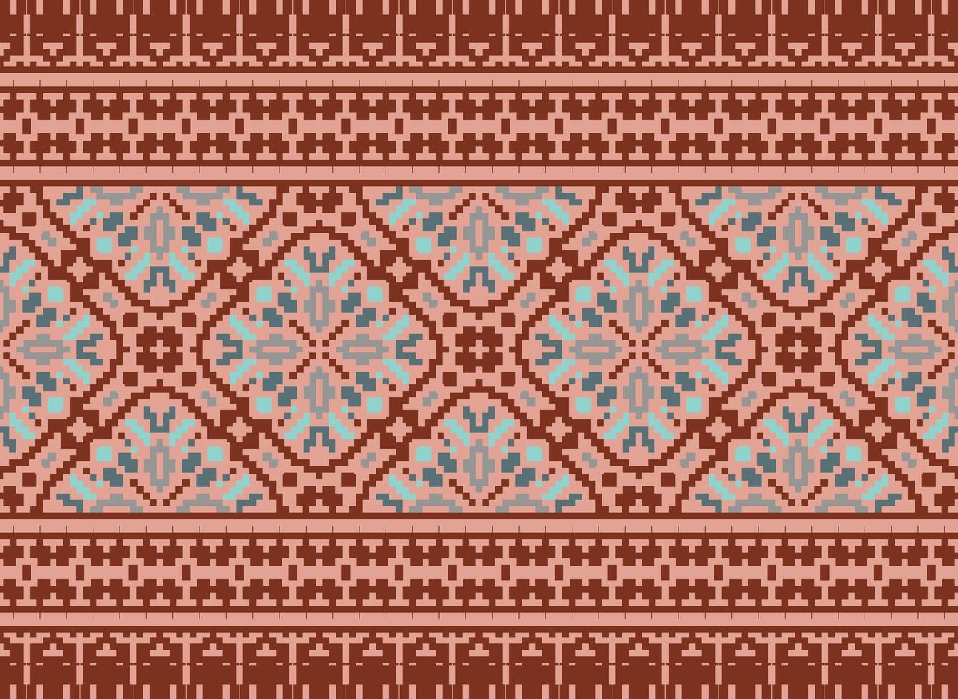 Vintages Cross Stitch Traditional Ethnic Pattern Paisley Flower Ikat Background Abstract Aztec African Indonesian Indian Seamless Pattern for Fabric Print Cloth Dress Carpet Curtains and Sarong vector