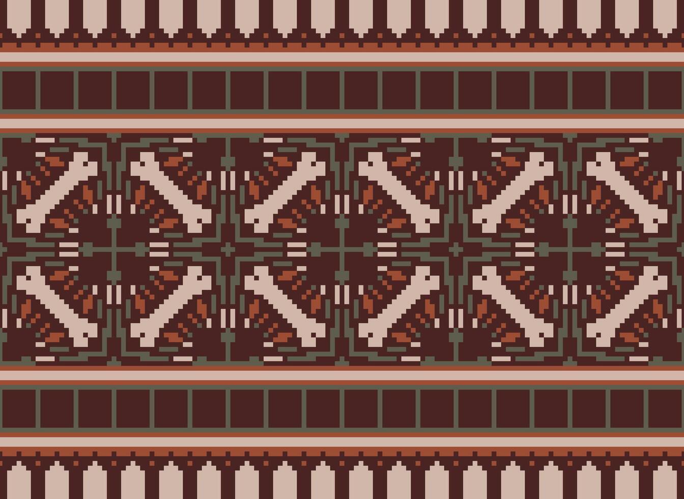 Vintages Cross Stitch Traditional Ethnic Pattern Paisley Flower Ikat Background Abstract Aztec African Indonesian Indian Seamless Pattern for Fabric Print Cloth Dress Carpet Curtains and Sarong vector