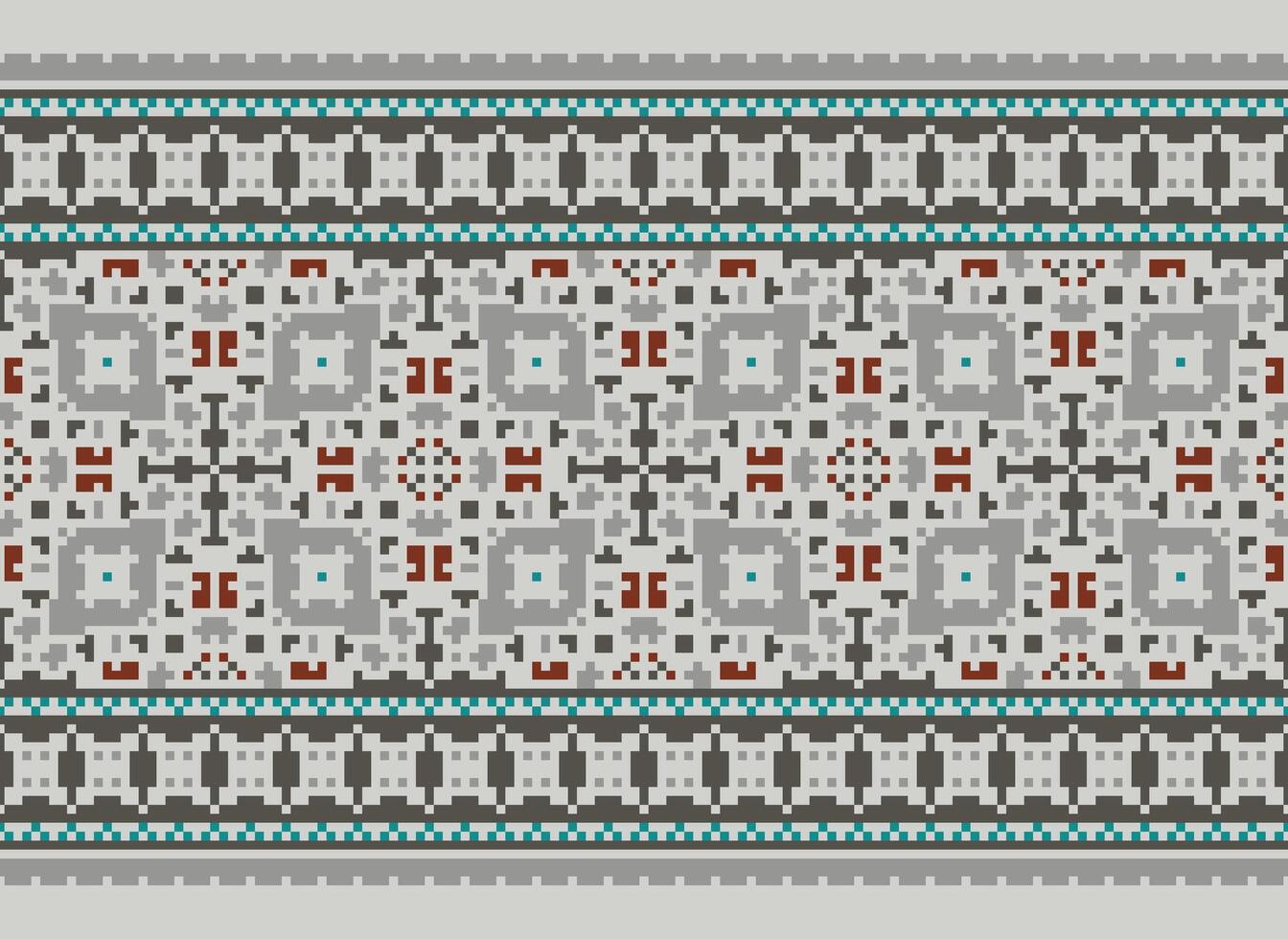 Pixel vintages cross stitch traditional ethnic pattern paisley flower Ikat background abstract Aztec African Indonesian Indian seamless pattern for fabric print cloth dress carpet curtains and sarong vector