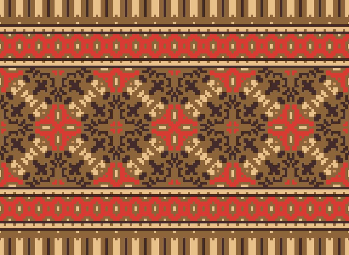 Vintages Cross Stitch Traditional Ethnic Pattern Paisley Flower Ikat Background Abstract Aztec African Indonesian Indian Seamless Pattern for Fabric Print Cloth Dress Carpet Curtains and Sarong vector