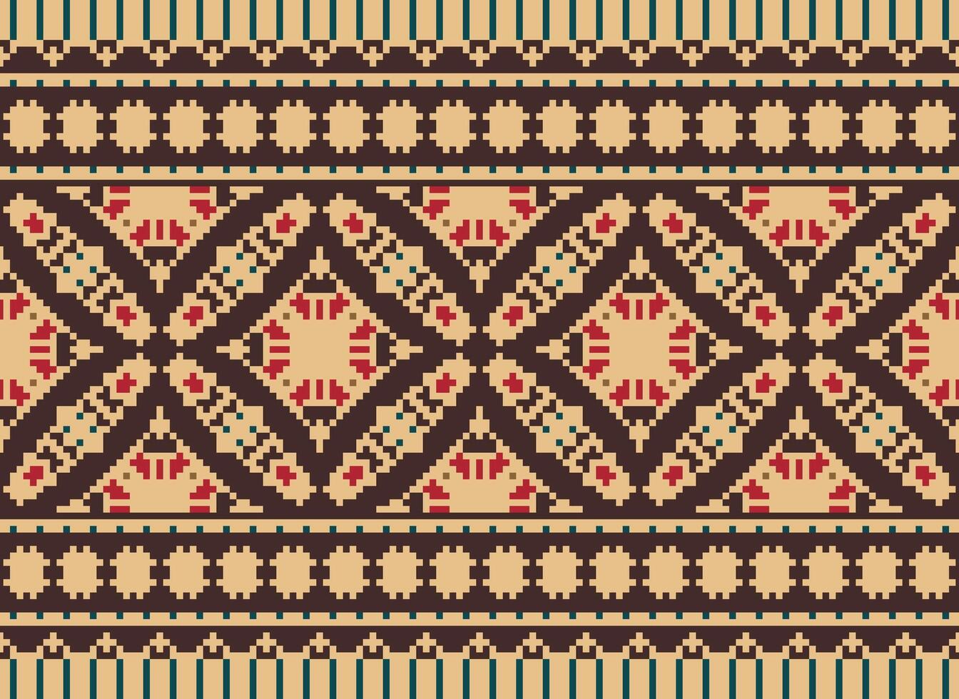 Vintages Cross Stitch Traditional Ethnic Pattern Paisley Flower Ikat Background Abstract Aztec African Indonesian Indian Seamless Pattern for Fabric Print Cloth Dress Carpet Curtains and Sarong vector