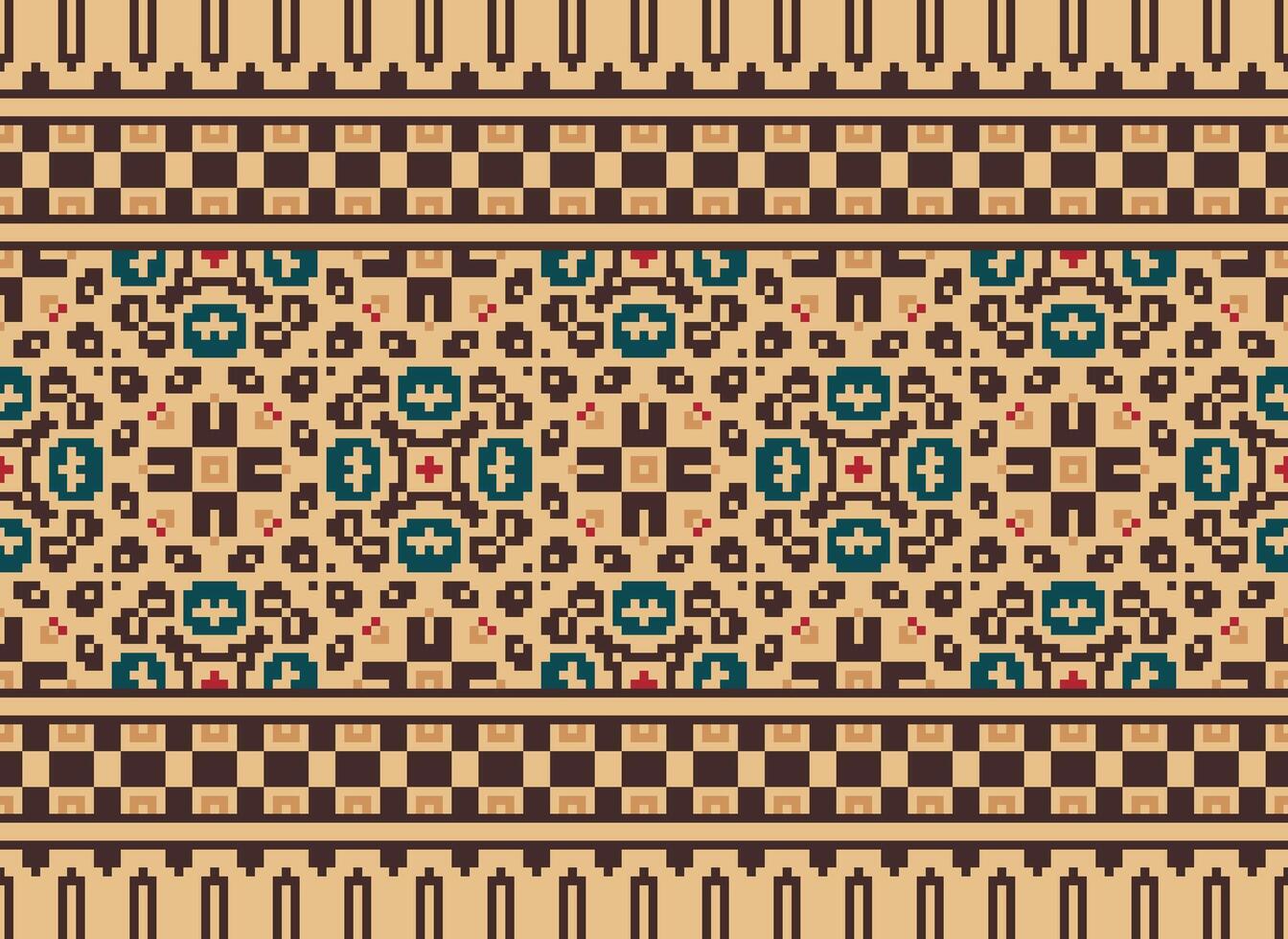 Beautiful pixel patterns traditional folk style, geometric ethnic seamless pattern vector illustration. Design for  cross stitch, carpet, wallpaper, clothing, texti fabric, wrapping, batik, embroidery