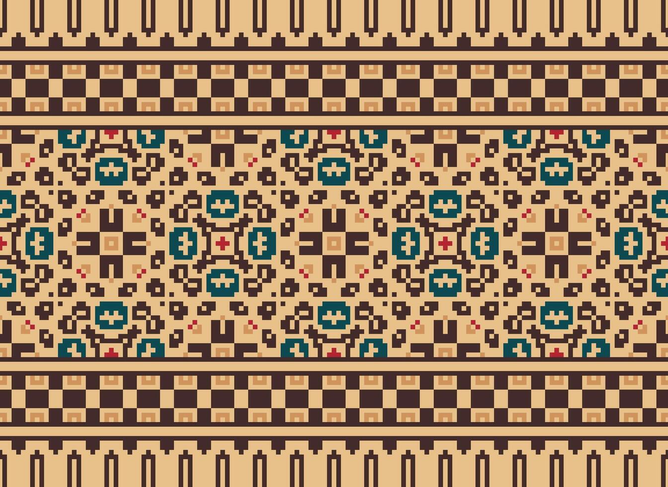 hermosa píxel patrones tradicional gente estilo, geométrico étnico sin costura modelo vector ilustración. diseño para cruzar puntada, alfombra, fondo de pantalla, ropa, texto tela, envase, batik, bordado