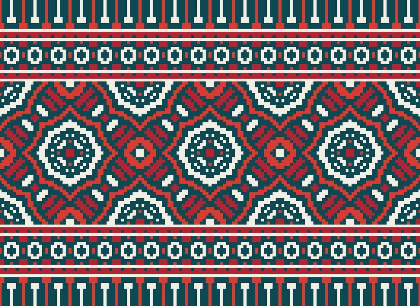 hermosa píxel patrones tradicional gente estilo, geométrico étnico sin costura modelo vector ilustración. diseño para cruzar puntada, alfombra, fondo de pantalla, ropa, texto tela, envase, batik, bordado