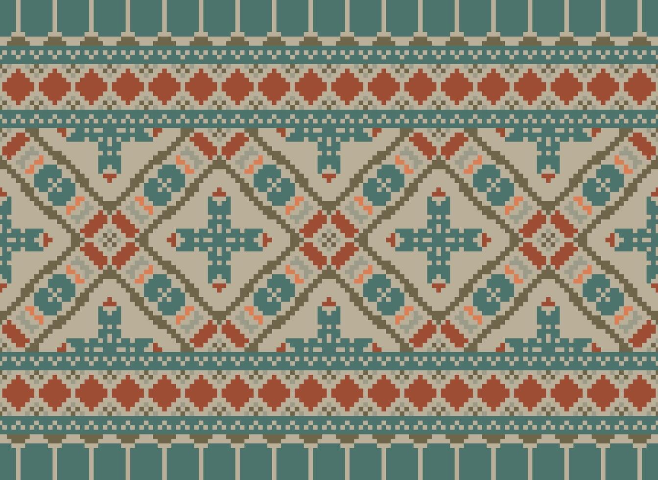 Beautiful pixel patterns traditional folk style, geometric ethnic seamless pattern vector illustration. Design for  cross stitch, carpet, wallpaper, clothing, texti fabric, wrapping, batik, embroidery