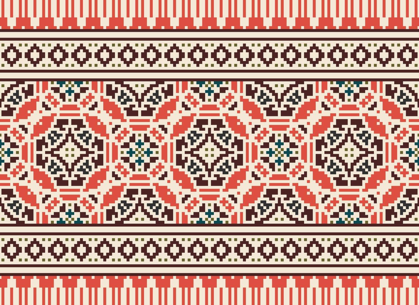 Beautiful pixel patterns traditional folk style, geometric ethnic seamless pattern vector illustration. Design for  cross stitch, carpet, wallpaper, clothing, texti fabric, wrapping, batik, embroidery