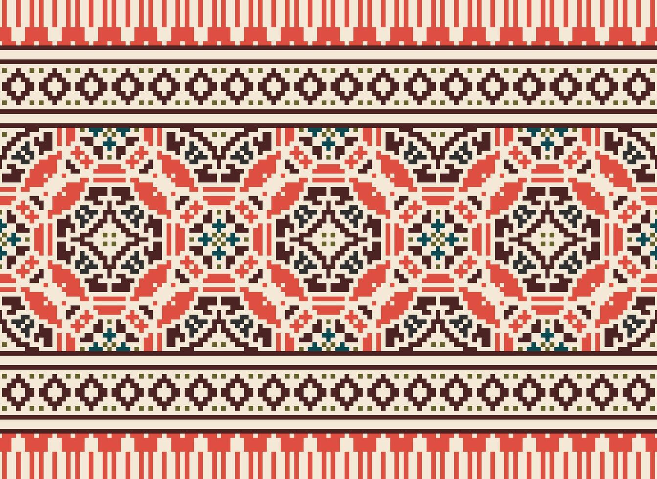 hermosa píxel patrones tradicional gente estilo, geométrico étnico sin costura modelo vector ilustración. diseño para cruzar puntada, alfombra, fondo de pantalla, ropa, texto tela, envase, batik, bordado