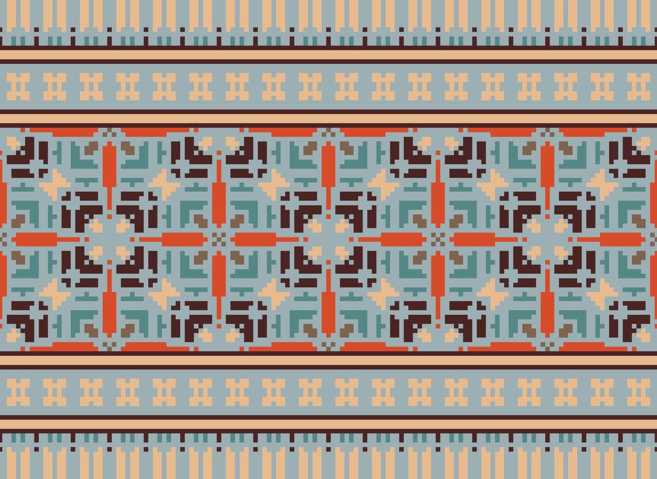 Pixel vintages cross stitch traditional ethnic pattern paisley flower Ikat background abstract Aztec African Indonesian Indian seamless pattern for fabric print cloth dress carpet curtains and sarong vector