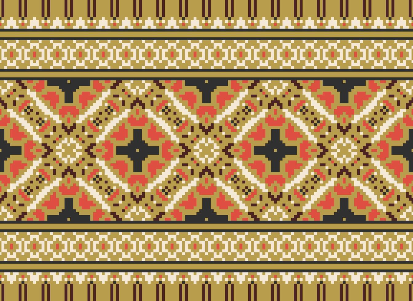 Beautiful pixel patterns traditional folk style, geometric ethnic seamless pattern vector illustration. Design for  cross stitch, carpet, wallpaper, clothing, texti fabric, wrapping, batik, embroidery
