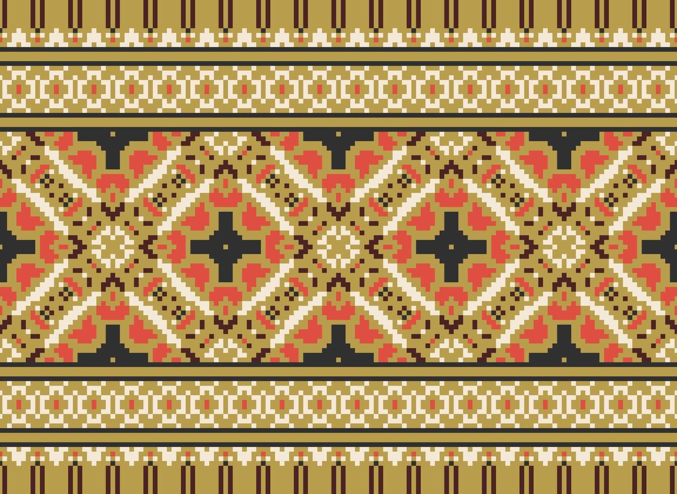 Beautiful pixel patterns traditional folk style, geometric ethnic seamless pattern vector illustration. Design for  cross stitch, carpet, wallpaper, clothing, texti fabric, wrapping, batik, embroidery