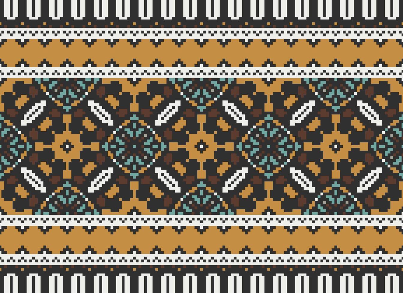 hermosa píxel patrones tradicional gente estilo, geométrico étnico sin costura modelo vector ilustración. diseño para cruzar puntada, alfombra, fondo de pantalla, ropa, texto tela, envase, batik, bordado