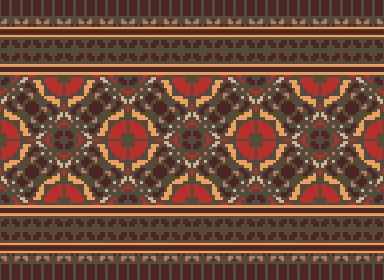 African cross stitch embroidery on background.geometric ethnic oriental seamless pattern traditional.Aztec style abstract vector illustration.design for texture,fabric,clothing,wrapping,carpet.