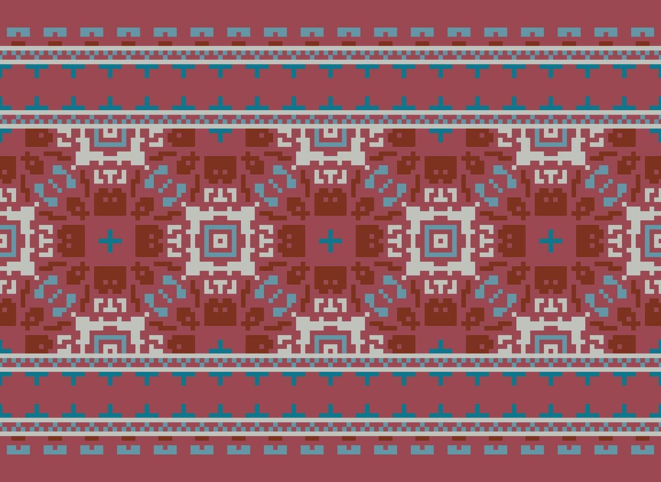 African cross stitch embroidery on background.geometric ethnic oriental seamless pattern traditional.Aztec style abstract vector illustration.design for texture,fabric,clothing,wrapping,carpet.