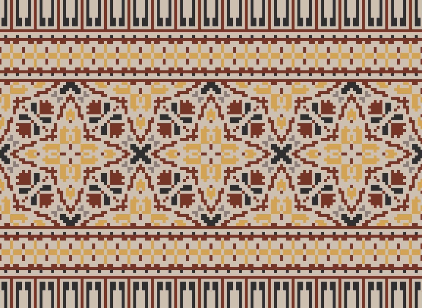 African cross stitch embroidery on background.geometric ethnic oriental seamless pattern traditional.Aztec style abstract vector illustration.design for texture,fabric,clothing,wrapping,carpet.