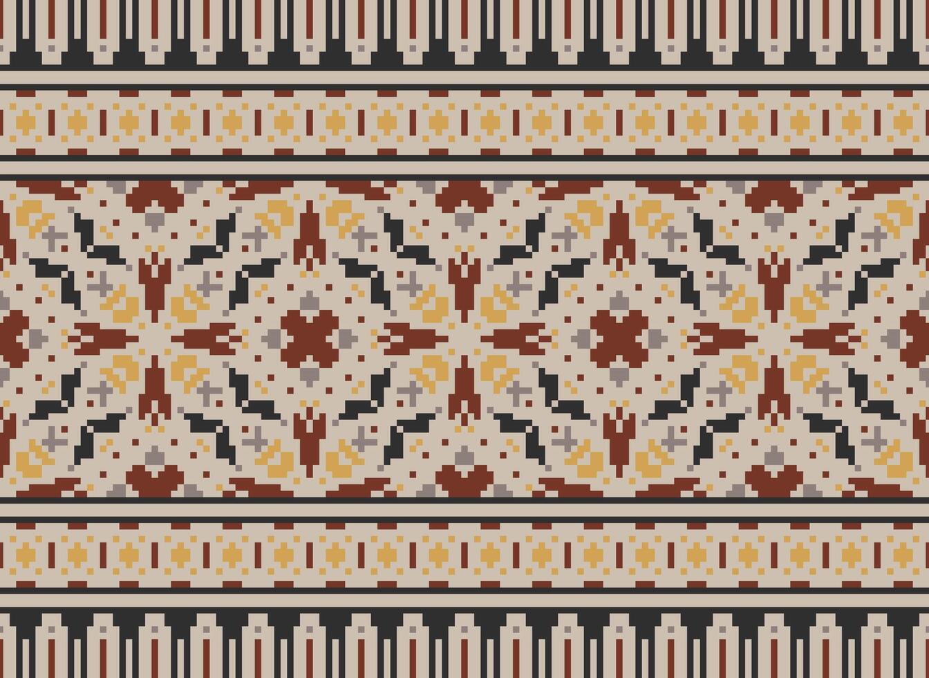 African cross stitch embroidery on background.geometric ethnic oriental seamless pattern traditional.Aztec style abstract vector illustration.design for texture,fabric,clothing,wrapping,carpet.