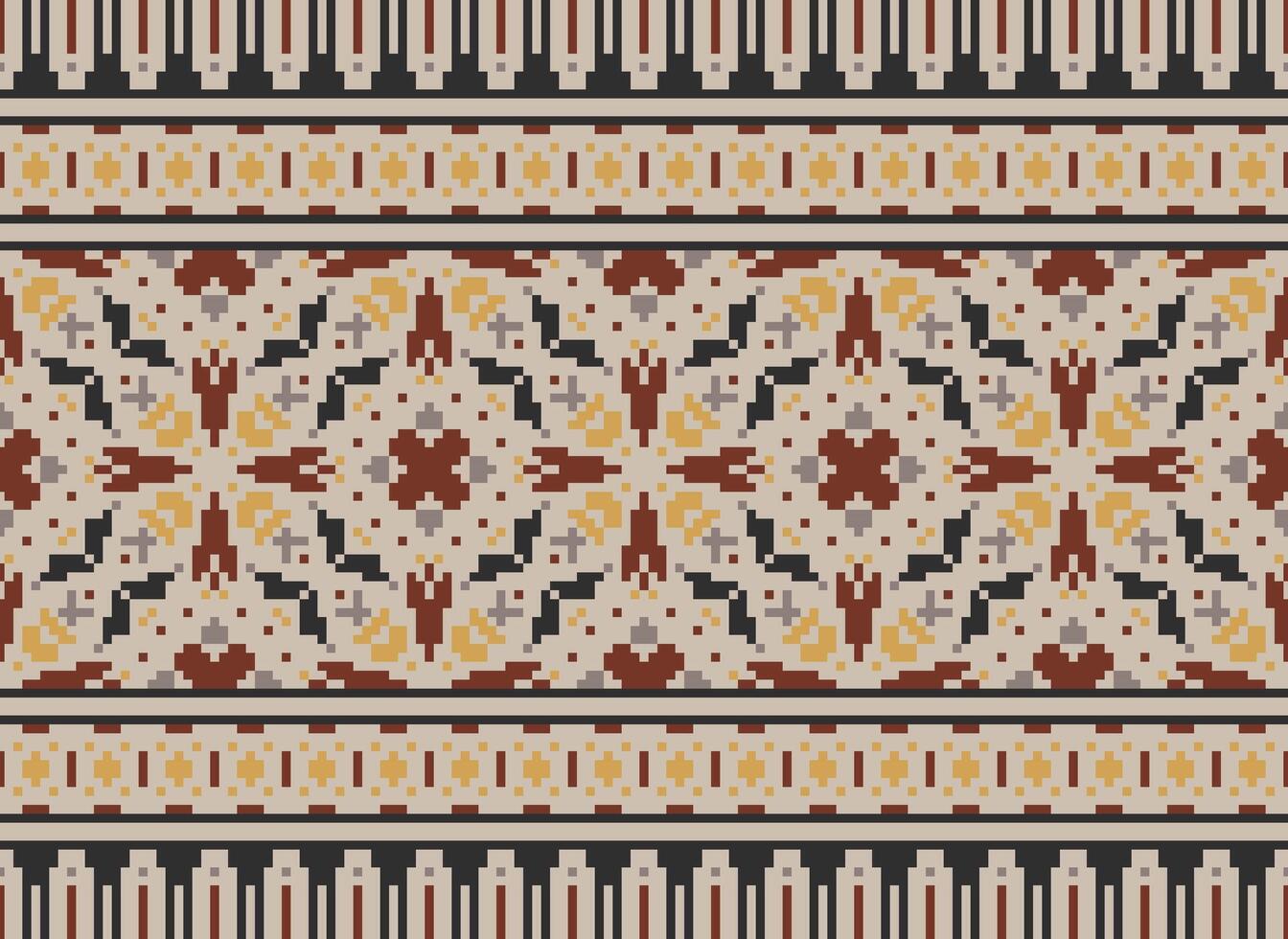 African cross stitch embroidery on background.geometric ethnic oriental seamless pattern traditional.Aztec style abstract vector illustration.design for texture,fabric,clothing,wrapping,carpet.