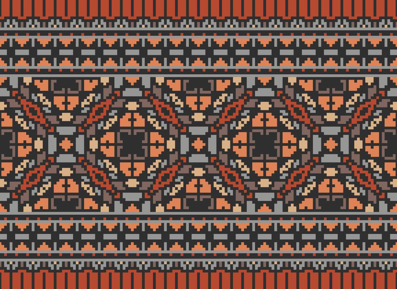 African cross stitch embroidery on background.geometric ethnic oriental seamless pattern traditional.Aztec style abstract vector illustration.design for texture,fabric,clothing,wrapping,carpet.