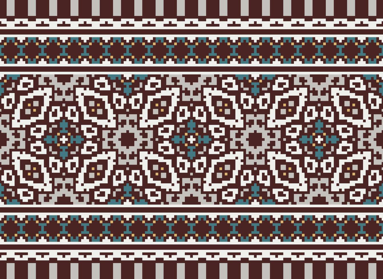 African cross stitch embroidery on background.geometric ethnic oriental seamless pattern traditional.Aztec style abstract vector illustration.design for texture,fabric,clothing,wrapping,carpet.